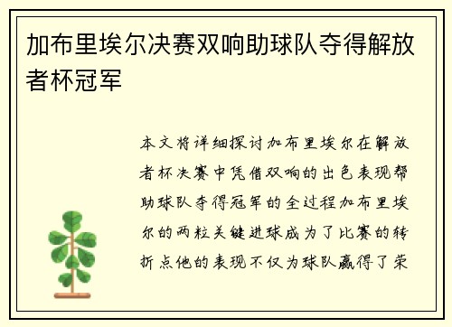 加布里埃尔决赛双响助球队夺得解放者杯冠军